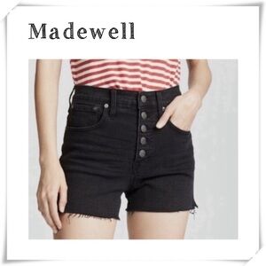 MADEWELL High-Rise Denim Boy-shorts in Button-Through Edition Lunar Black #G5167